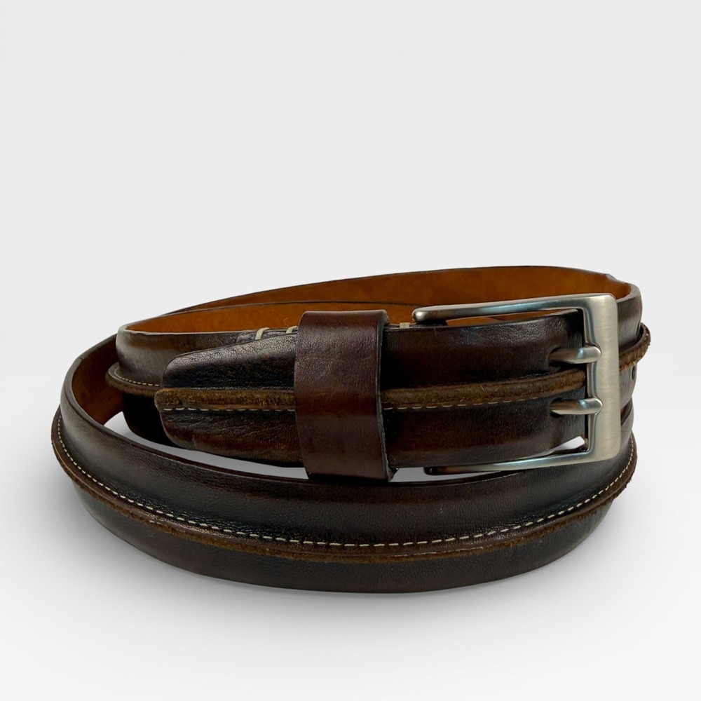 COLE HAAN Mens Leather Belt‎ Silver Buckle Dark Brown Dress Casual Size 105/42